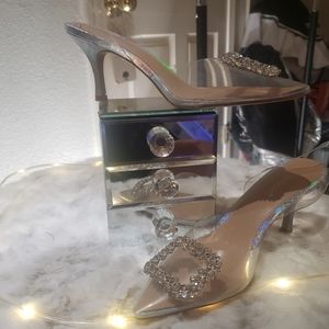 Clear slingback pumps w/bling buckle
